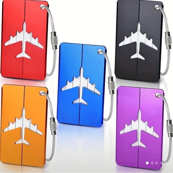 5pcs Airplane Aluminum Alloy Luggage Tags Set With Secure Steel Loop 🔥Host Pick🔥 - Picture 1 of 4